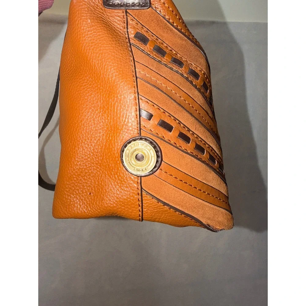 Isabella‎ Fiore Leather Chevron Satchel Crossbody Bag Tan Brown